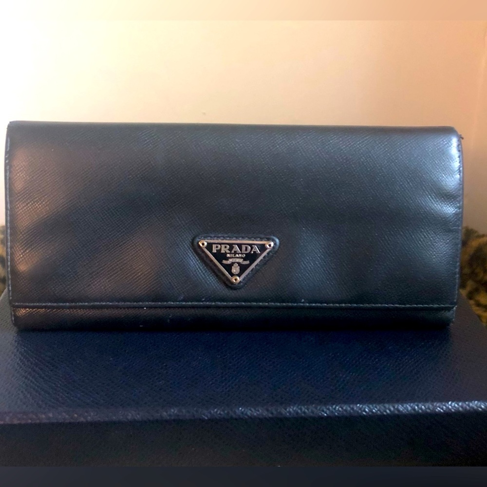 Prada Saffiano leather snap wallet with box